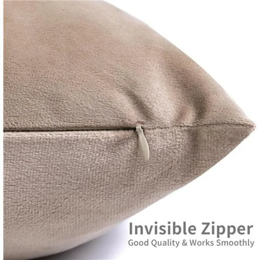Velvet Throw Pillow Covers 18x18 Set of 4 Brown Decorative Cushion Cases for Sof